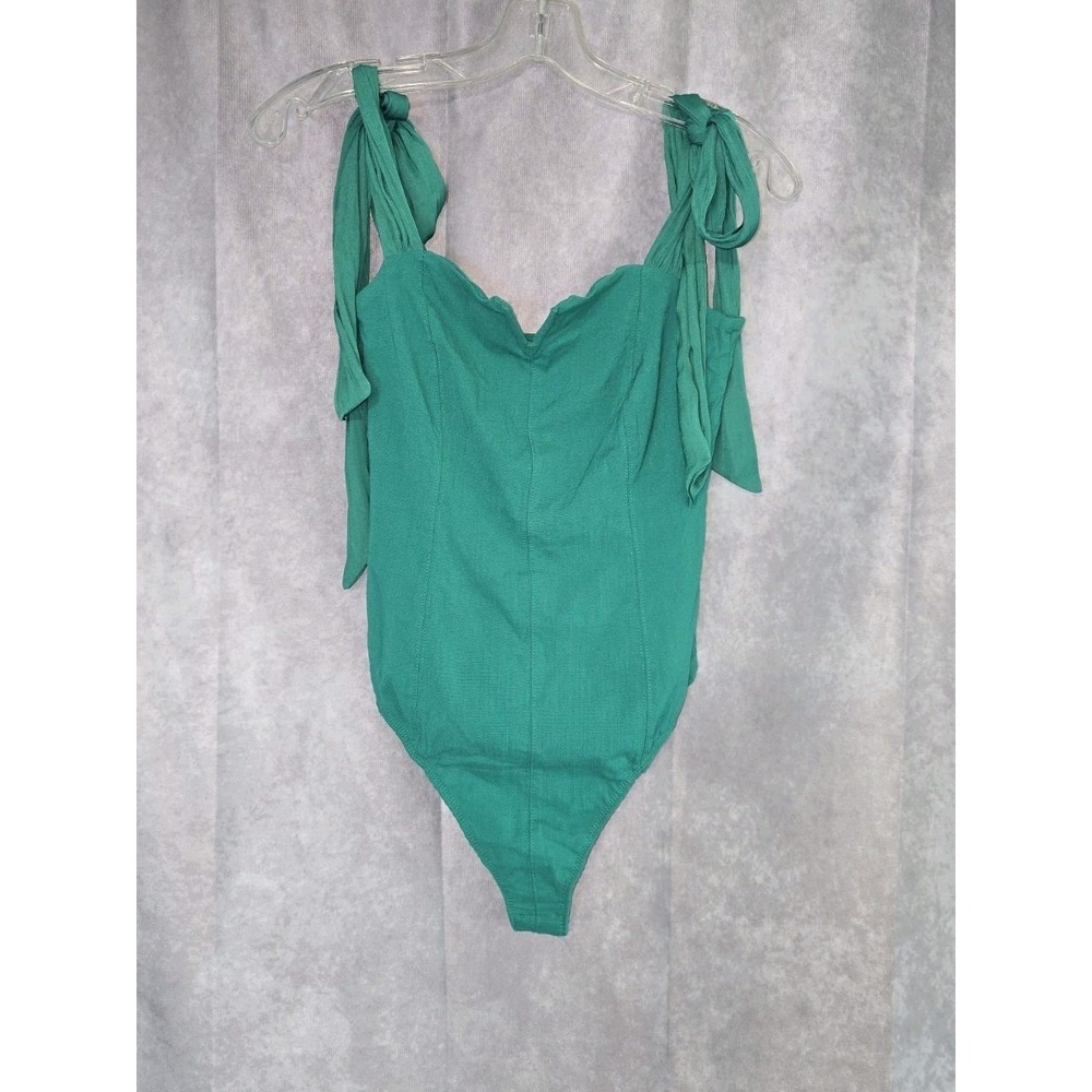 NWT Free People Lola Kelly Green Corset tie strap bodysuit Size M Festival Boho